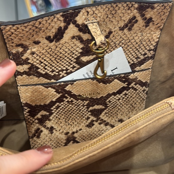 Ralph Lauren NWTs Leather Marcy satchel purse bag $375 brown beige - Picture 8 of 12